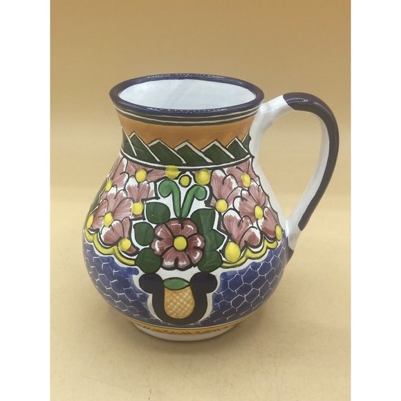 Mexican Puebla Talavera Signed Hernandez Folk Art Pottery Wine Pitcher Jug - Picture 8 of 12